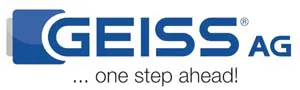 Logo de Geiss AG avec le slogan "One step ahead!", spécialiste du thermoformage et de l'usinage CNC.